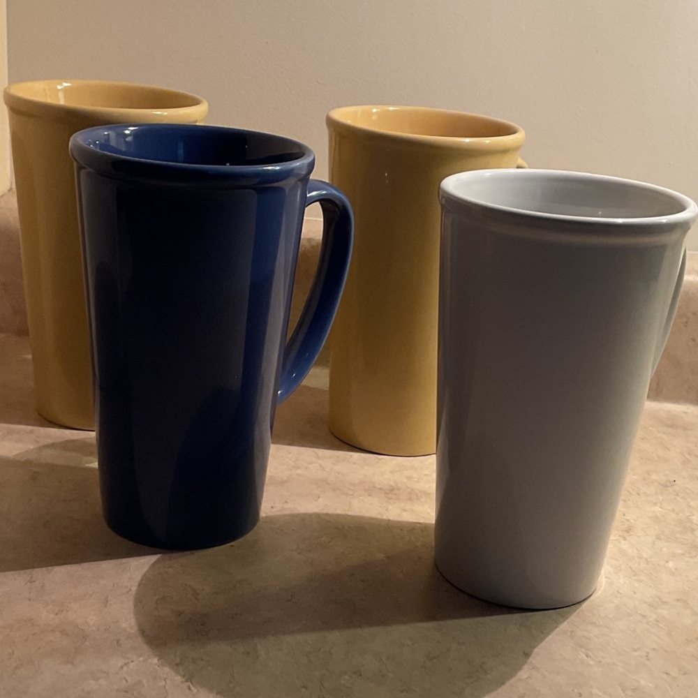 Lot of 4 latte Mugs - Blue, Yellow, and White